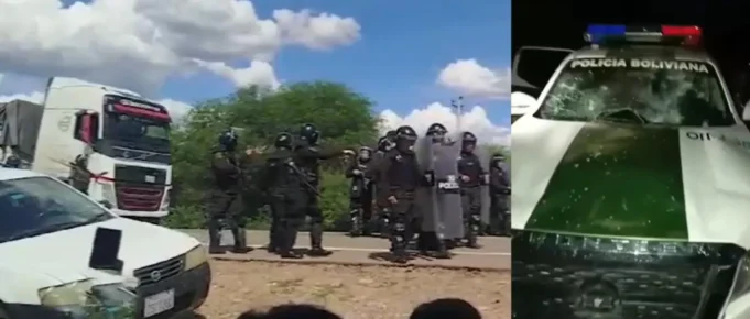 30 POLICÍAS HERIDOS Y VEHÍCULOS DAÑADOS DURANTE DESBLOQUEO EN YACUIBA