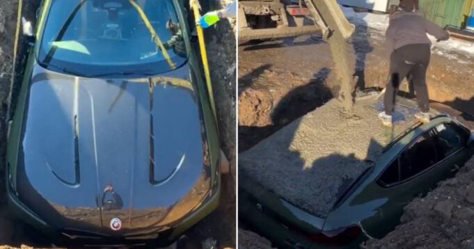 INSÓLITO: HOMBRE ENTIERRA UN LUJOSO BMW M5 CS Y LO CUBRE CON CEMENTO EN RUSIA